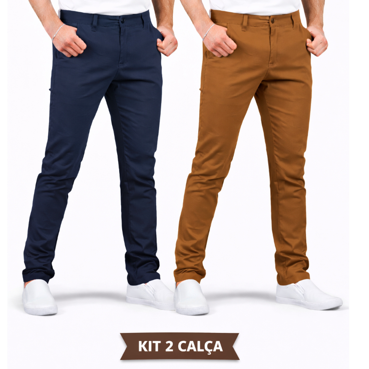 KIT 2 Calças Masculina  Sarja Esporte Fino Alfaiataria Bolso Faca Bolso Embutido  Direto Da Fabrica