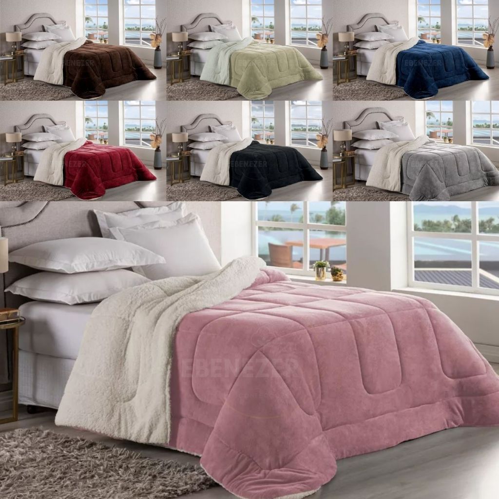 Coberdrom Edredom Solteiro, Casal, Queen E King Cobertor Sherpa Dupla Face Pele Carneiro Premium em Oferta na Shopee