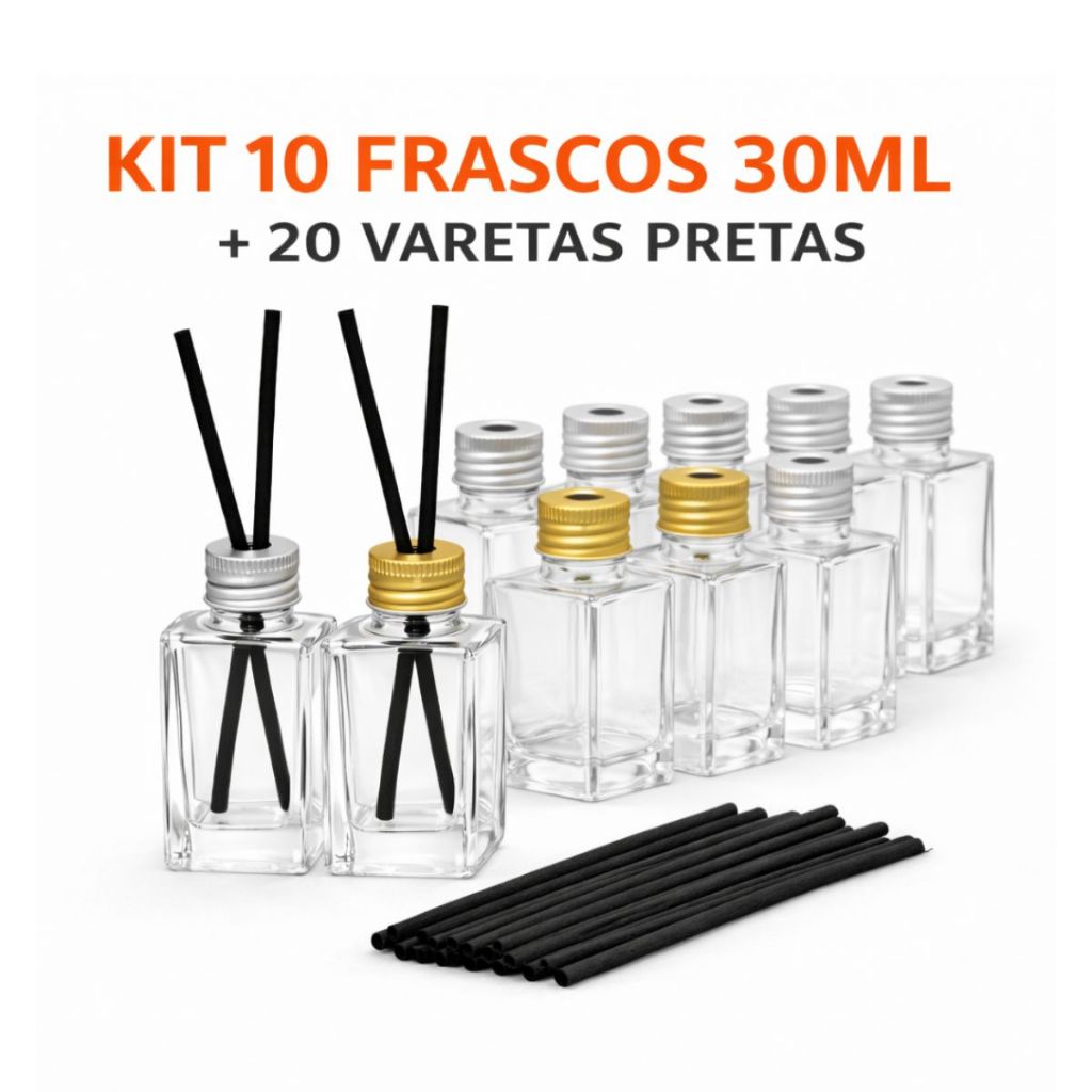 Kit 10 Frasco de Vidro para Aromatizador 30ml com Tampa de Alumínio e 20 Varetas - Lembrancinhas em Oferta na Shopee