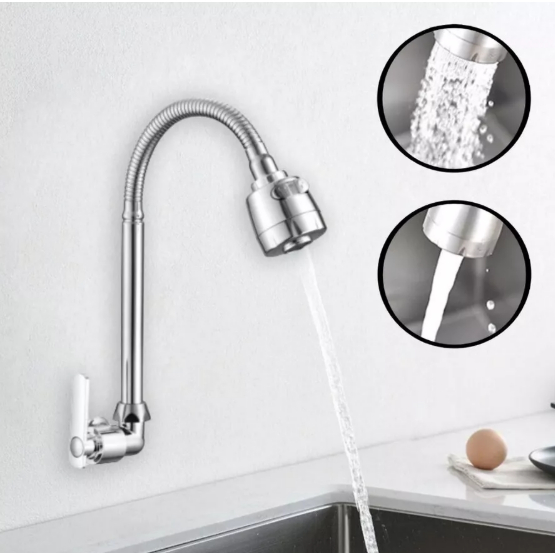 Torneira Cozinha Inox Parede ou Bancada Gourmet com Bica Flexível 360°