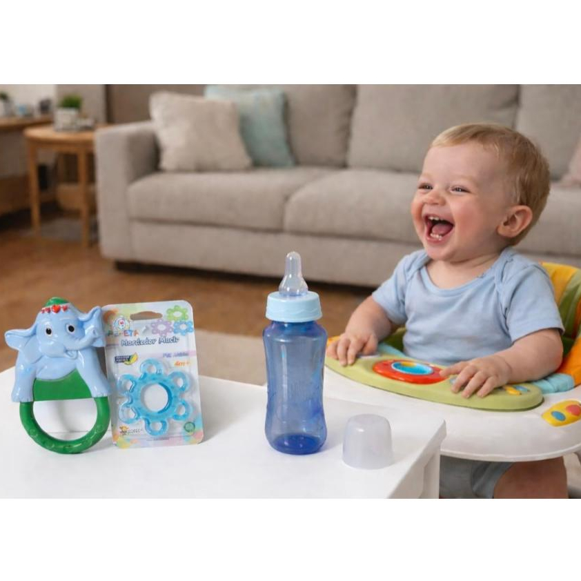 Kit Bebê Menino - Mamadeira + Mordedor + Chocalho Oferta