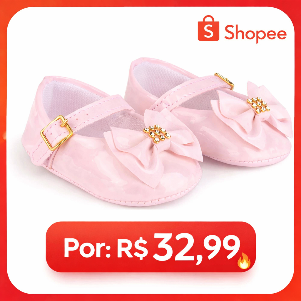 Sapatilha Bebê Rosa Verniz com Laço e Strass Nº 13 ao 18 Infantil Feminina Festa Batizado