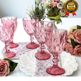 Jogo 4 Taças Diamante Diamond PREMIUM De Vidro ROSA Água Suco 330ML em Oferta na Shopee