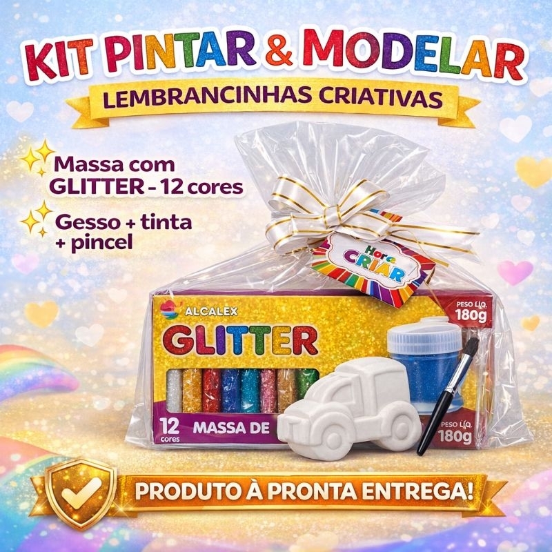 KIT CRIATIVO LEMBRANCINHA INFANTIL PINTE E MODELE GESSO PINCEL MASSINHA E TINTA PARA FESTA