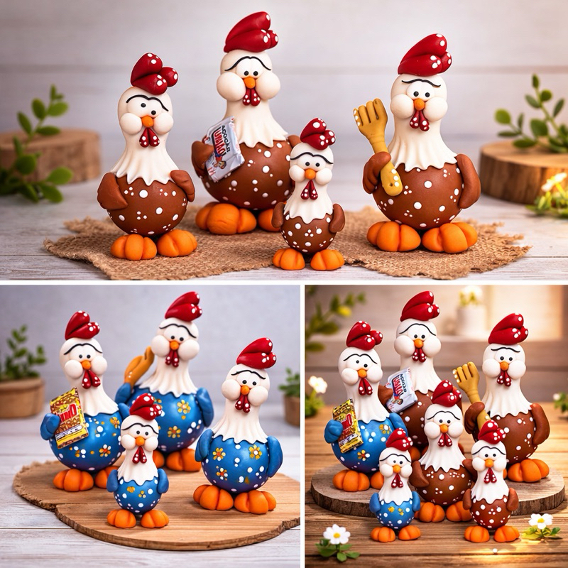 Quarteto de galinhas em Biscuit / decoração