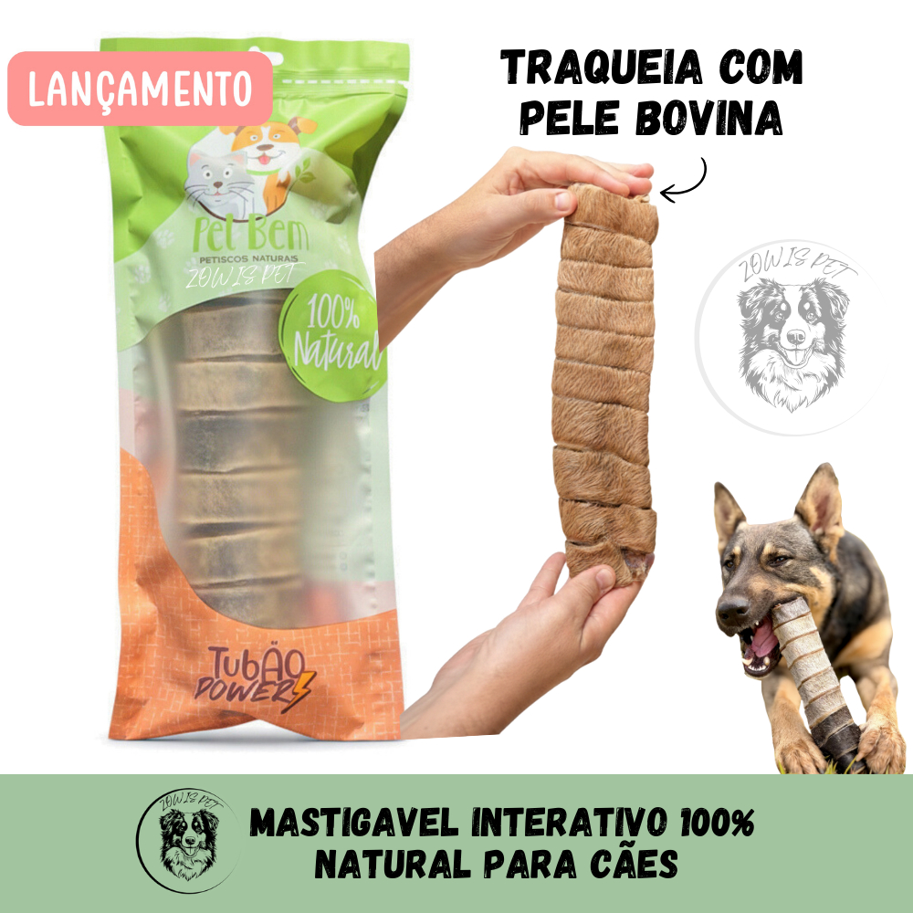 Tubão Power Traqueia e Pele Bovina Mastigável para Cães 100% Natural - Pet Bem