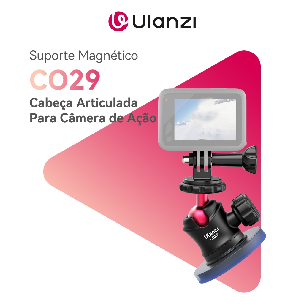 ULANZI CO29 Suporte Magnético com Cabeça Articulada para Câmera de Ação GoPro