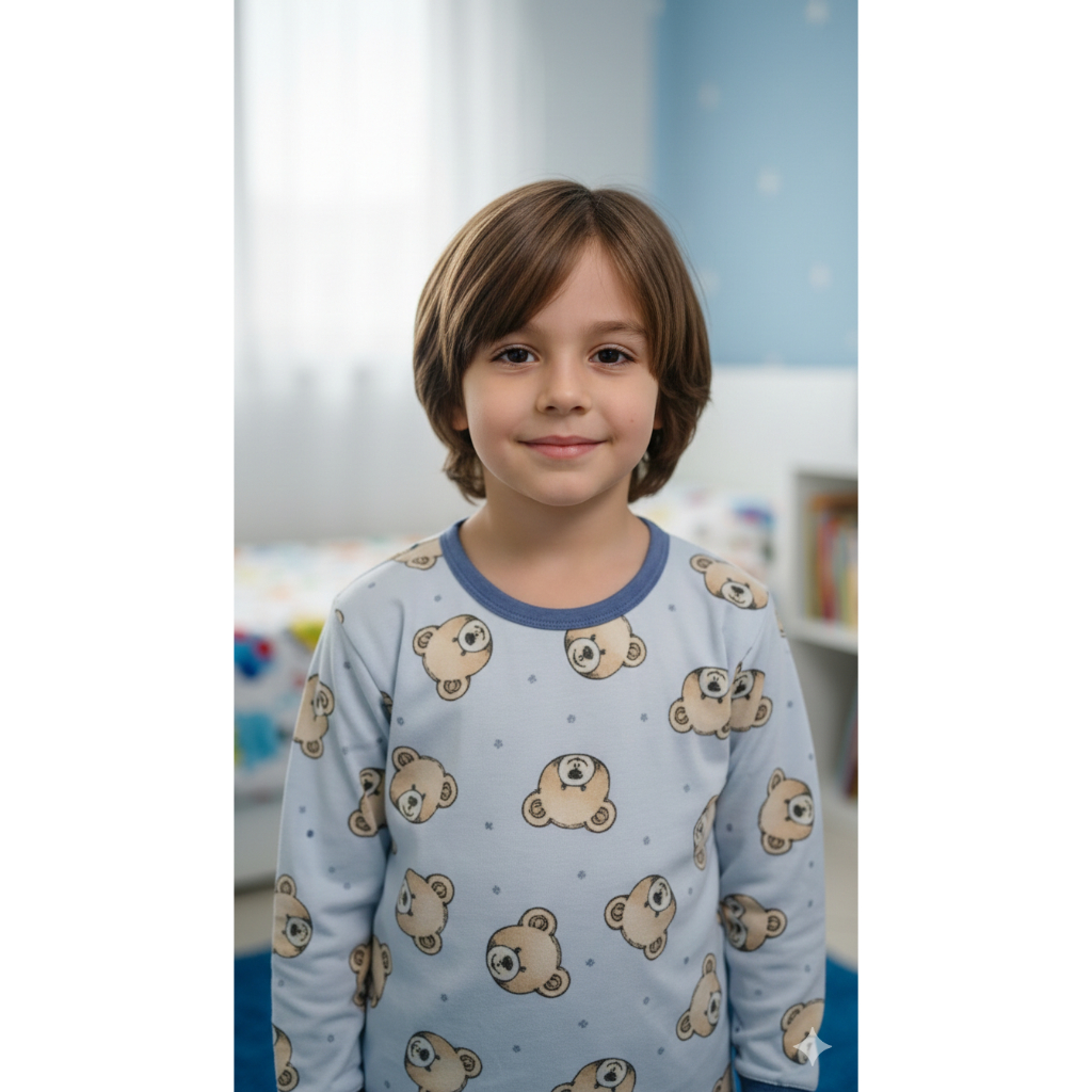 Conjunto De Dormir Pijama Infantil Menino De Inverno Manga Comprida Básico Confortável Mácio Kids