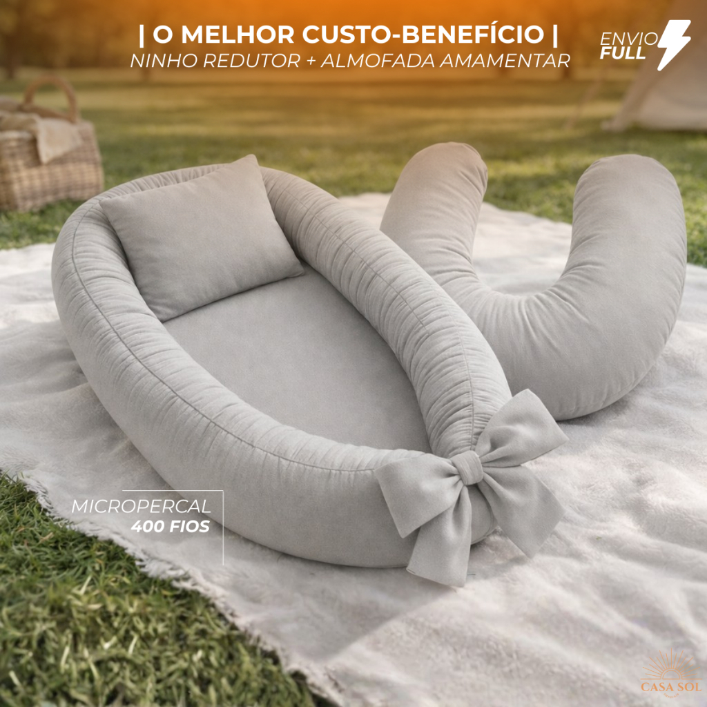 NINHO REDUTOR DE BERÇO | ALMOFADA AMAMENTAÇÃO | 400 FIOS | REGULÁVEL | ZÍPER | REFIL | CORES LISAS em Oferta na Shopee