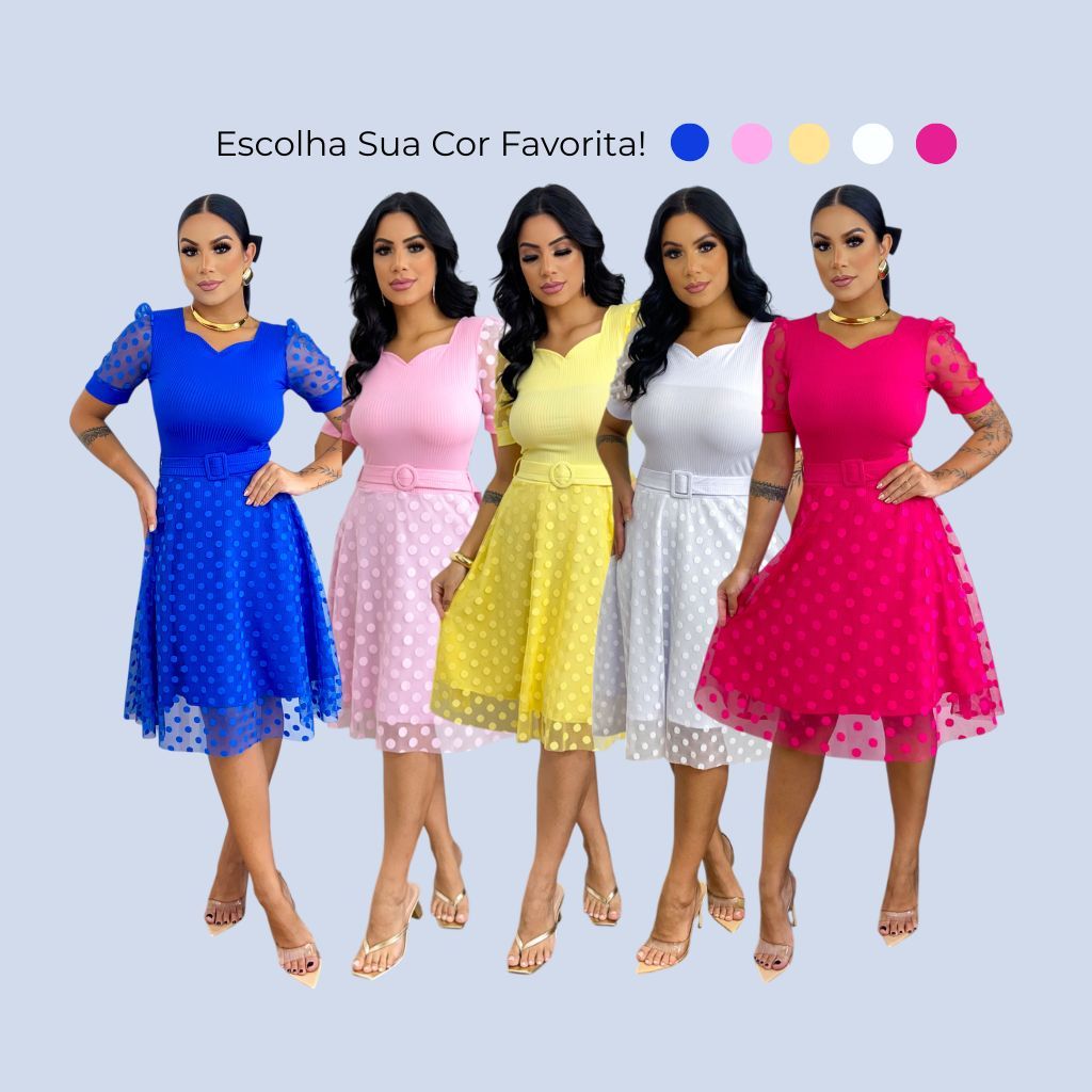 Vestido Feminino Tule Moda Evangélica Com Cinto Malha Canelado Midi em Oferta na Shopee