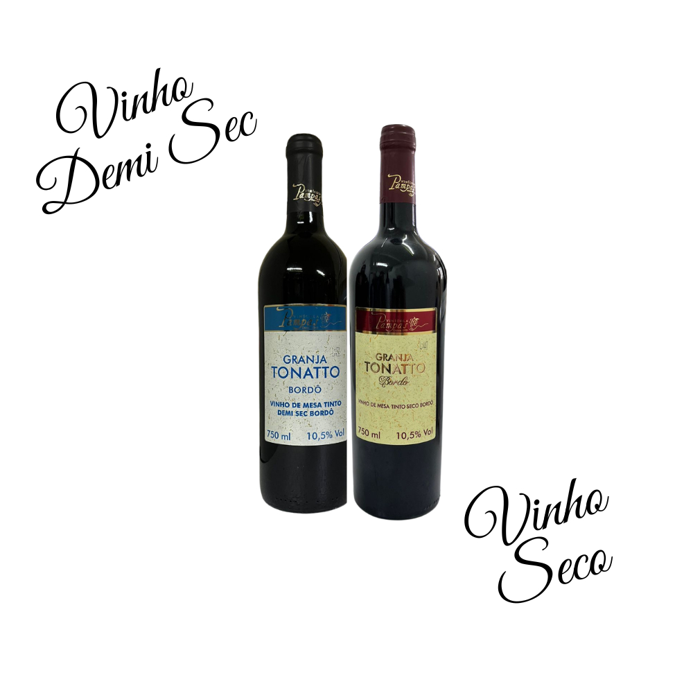 Vinhos Tonatto um Demi Sec Tinto e um Seco Tinto de Campos do Jordão 750ml/cada