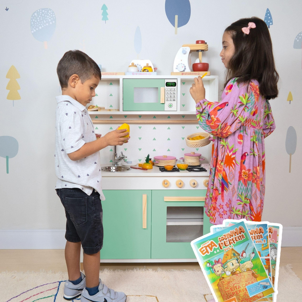 Kit Educativo Cozinha Infantil com Pia Fogão e Microondas - Verde Claro em Oferta na Shopee