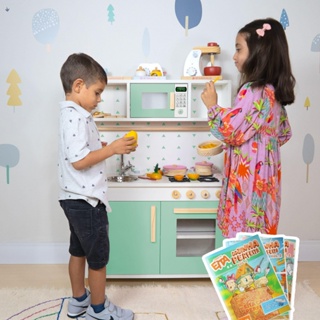 Kit Educativo Cozinha Infantil com Pia Fogão e Microondas - Verde Claro em Oferta na Shopee