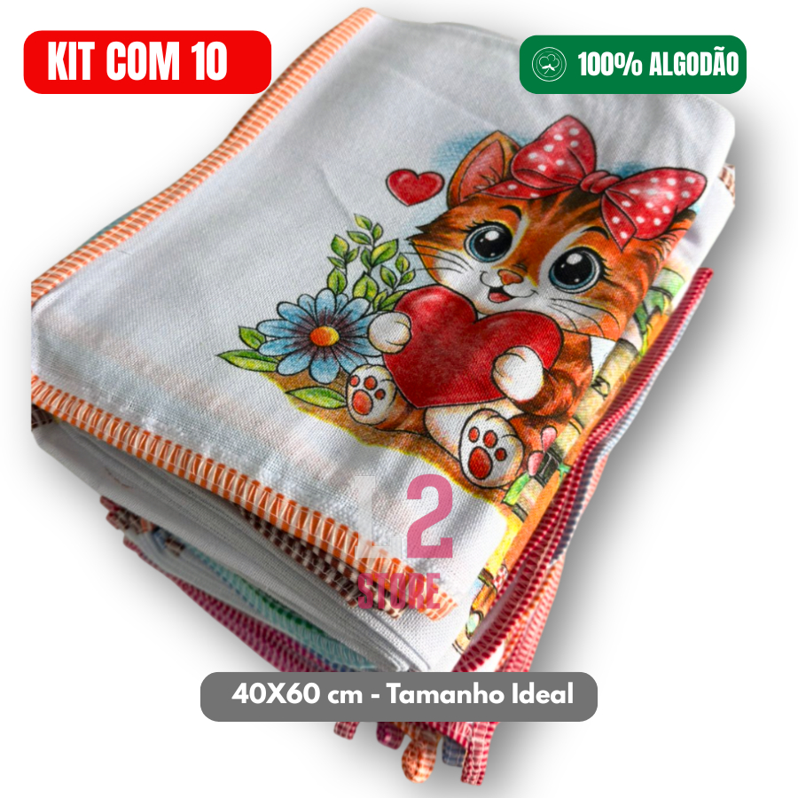 Kit 10 Panos de Prato 100% Algodão 40x60cm Grande com Viés e Bainha Reforçada em Oferta na Shopee