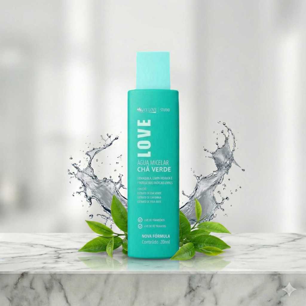 Água Micelar Chá Verde Max Love 290ml para Limpeza Facial Profunda