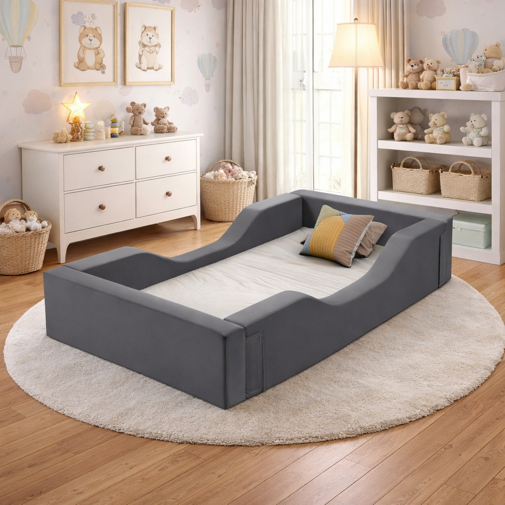 Cama Infantil Montessoriana Proteção Lateral De Espuma D28 Conforto e Segurança