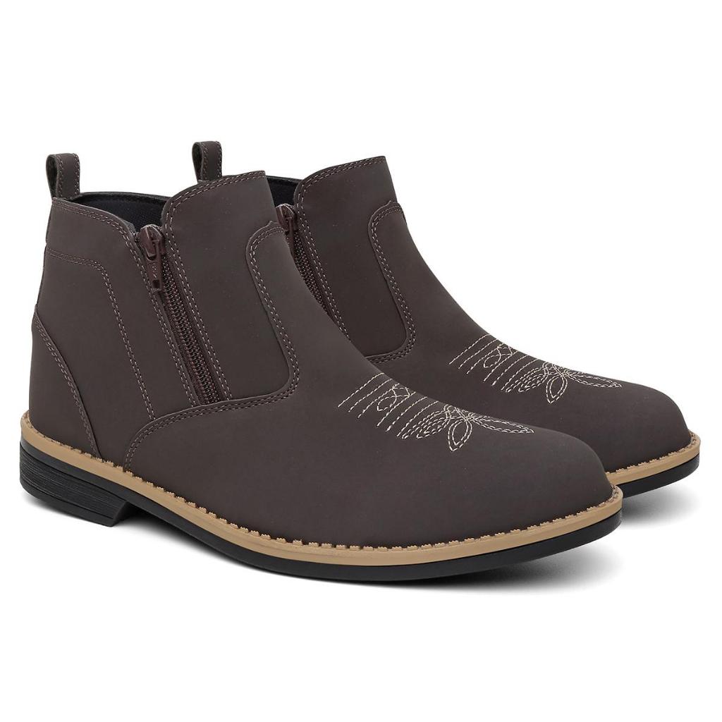 Botina Masculina De Zíper Country Texana Bico Redondo Cano Curto Confortável Leve