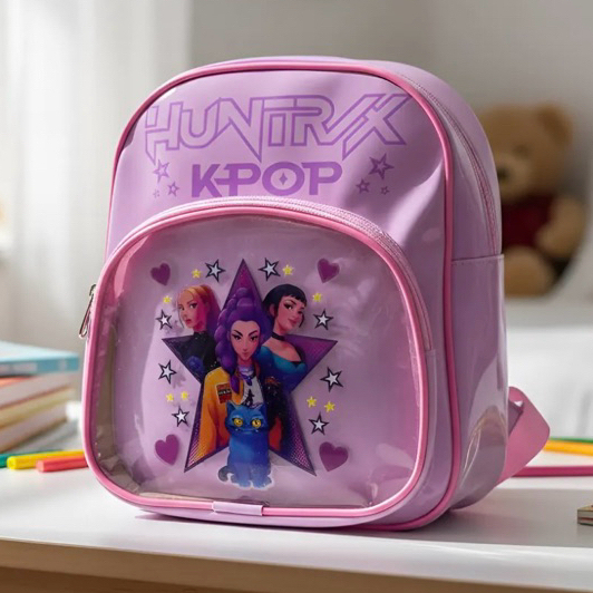 Mochila kpop infantil guerreiras do kpop huntrix creche passeio escolar