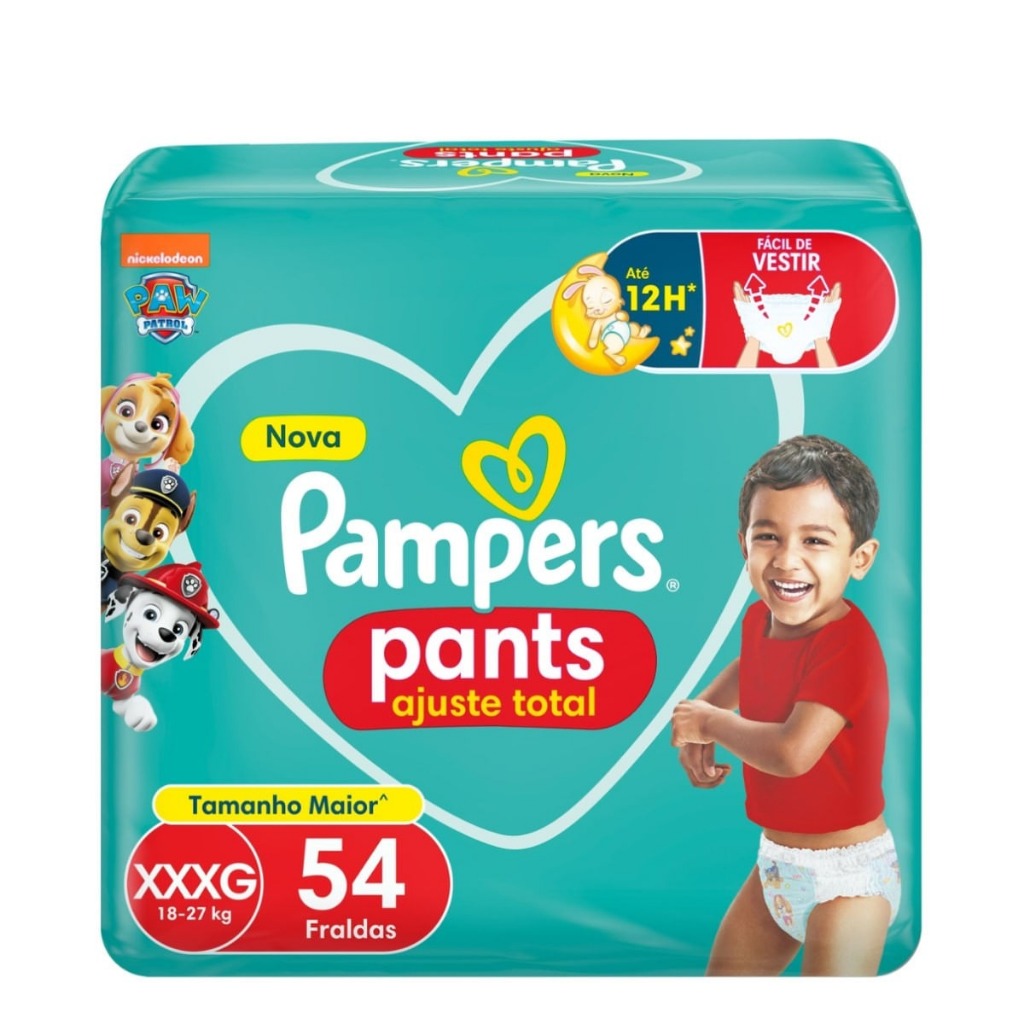 Fralda Infantil Pampers Pants Ajuste Total Patrulha Canina XXXG Com 54 Unidades