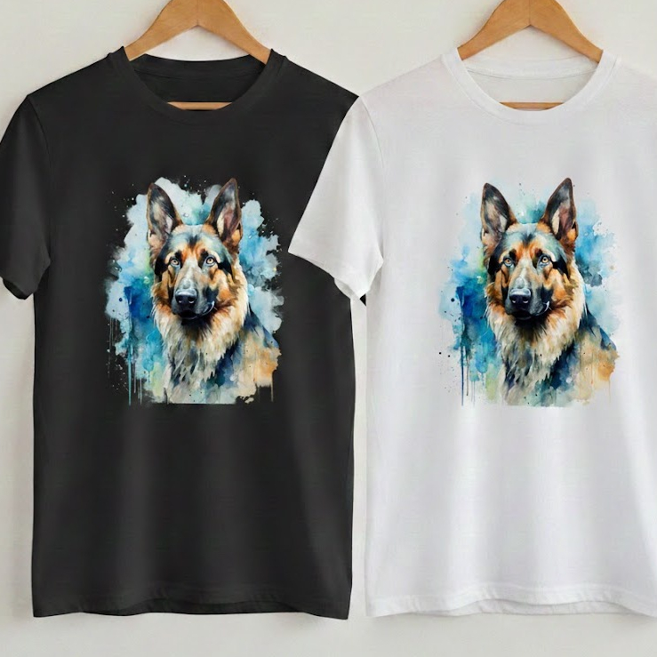 Camiseta Feminina Estampada Cachorro Raça Pastor Alemão Camisa Cachorrinho Estimação Capa Preta