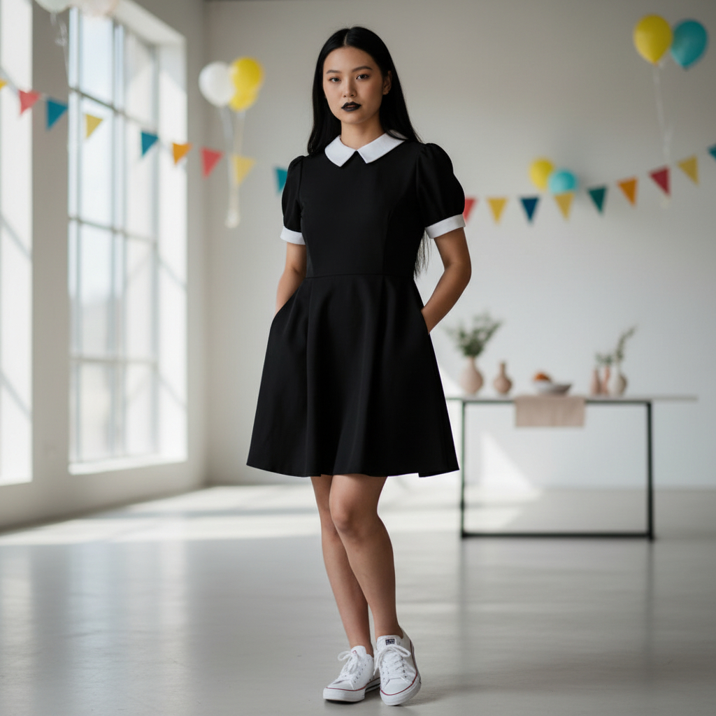 Fantasia Vestido Wandinha Familia Addams - Adulto-Infantil - Super Premium - Entrega Ultra Rápida em Oferta na Shopee