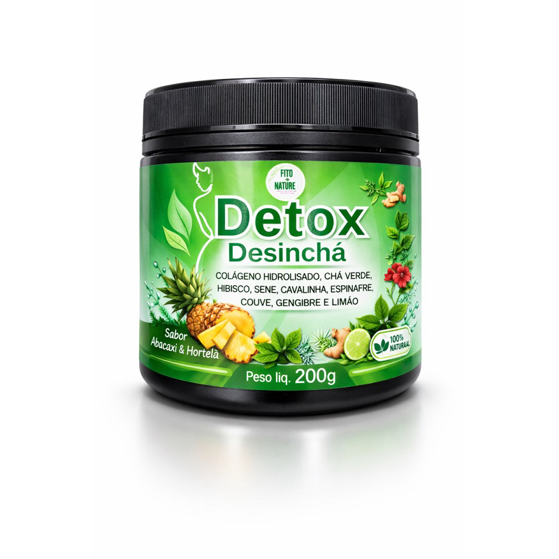 Detox Desinchá Natural 200g | Fibras e Colágeno | Bebida Funcional Sabor Abacaxi e Hortelã