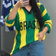 Camisa Feminina Tricot Brasil Listrada Decote V Roupa Feminina Brazilcore Seleção Moda Copa