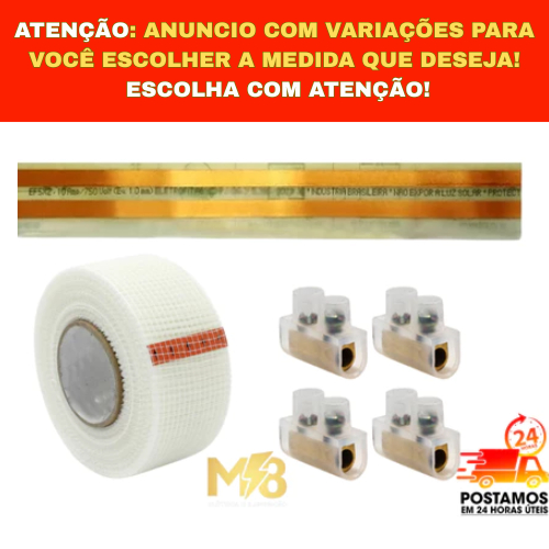 Escolha de 1 á 4 metros  Fita Elétrica Eletrofita 2 Pistas 10a com 4 conector e manta de fibra
