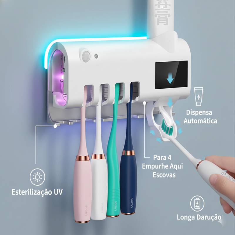Porta Escova Dentes com Esterilizador UV, Aplicador de Pasta de Dente e Suporte em Oferta na Shopee