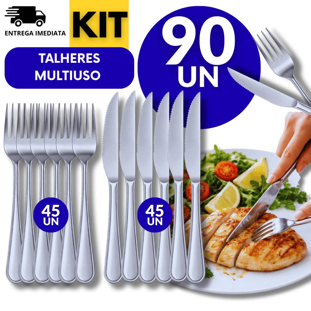 Jogo 90 Talher  Aço Inox 45 Garfos 45 Facas Casa Buffet Restaurante Cozinha Faca Garfo Talheres em Oferta na Shopee