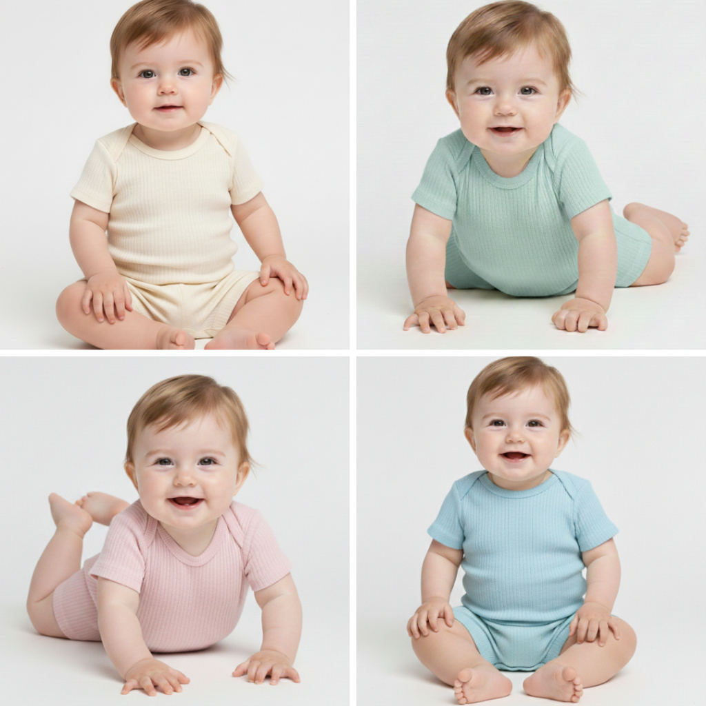 Kit 3 Body + Shorts Canelado Verão Manga Curta Menina e Menino Roupas Para Bebê Conjunto de Bebê Infantil