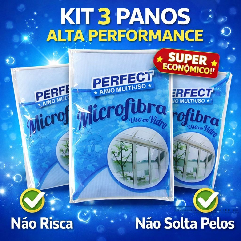 Kit 3 Pano Limpa Vidro Tela Multiuso Microfibra 40 x 40cm Perfect Pro em Oferta na Shopee