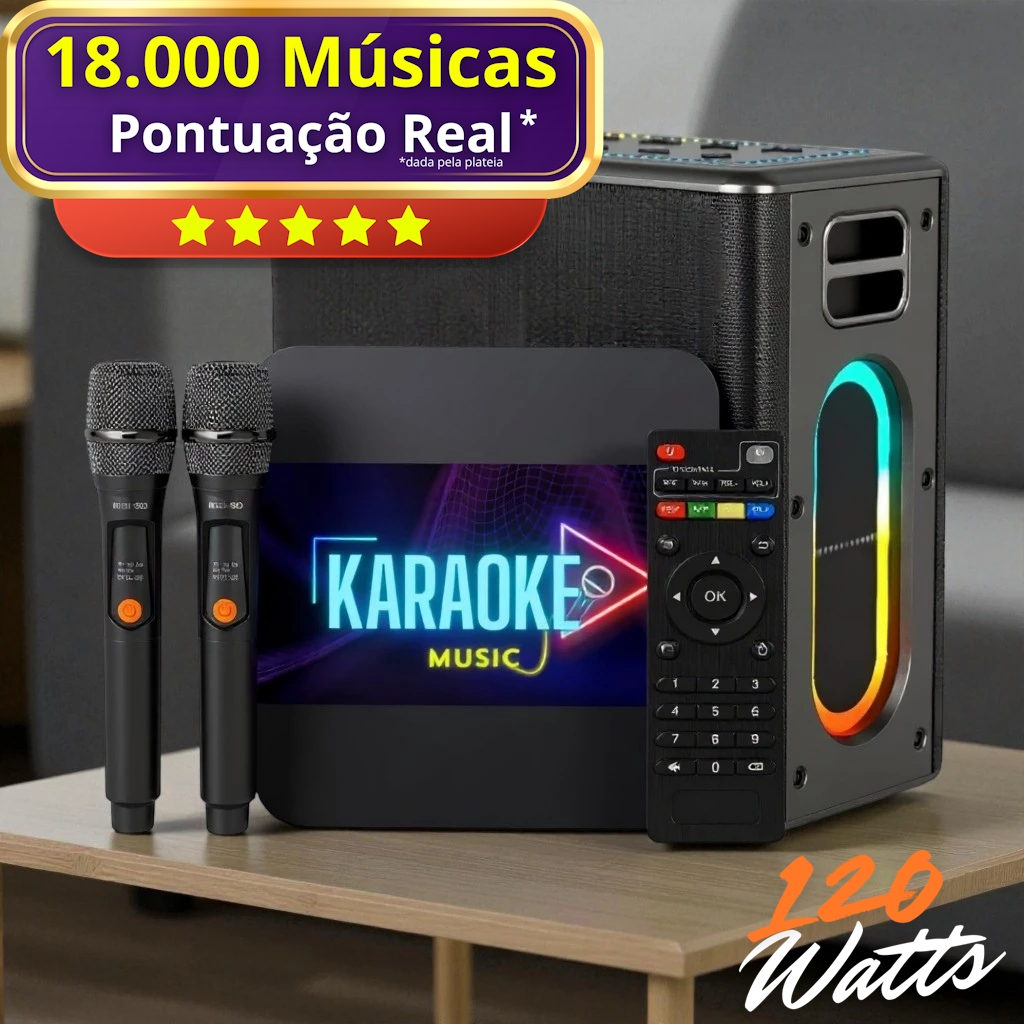 Karaoke Jukebox Profissional Bluetooth com Pontuação Real e Ajuste Vocal + 18.000 Músicas Videoke 4K