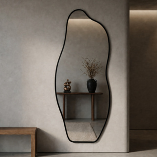 Espelho Orgânico 120x50cm Modelo Flame com Moldura de Couro Moderno Grande Luxo em Oferta na Shopee