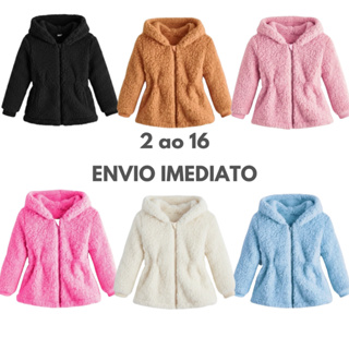 Casaco Teddy Infantil Menina Capuz Touca com Ziper Ted Tedy Forrado Quente Feminino Jaque…