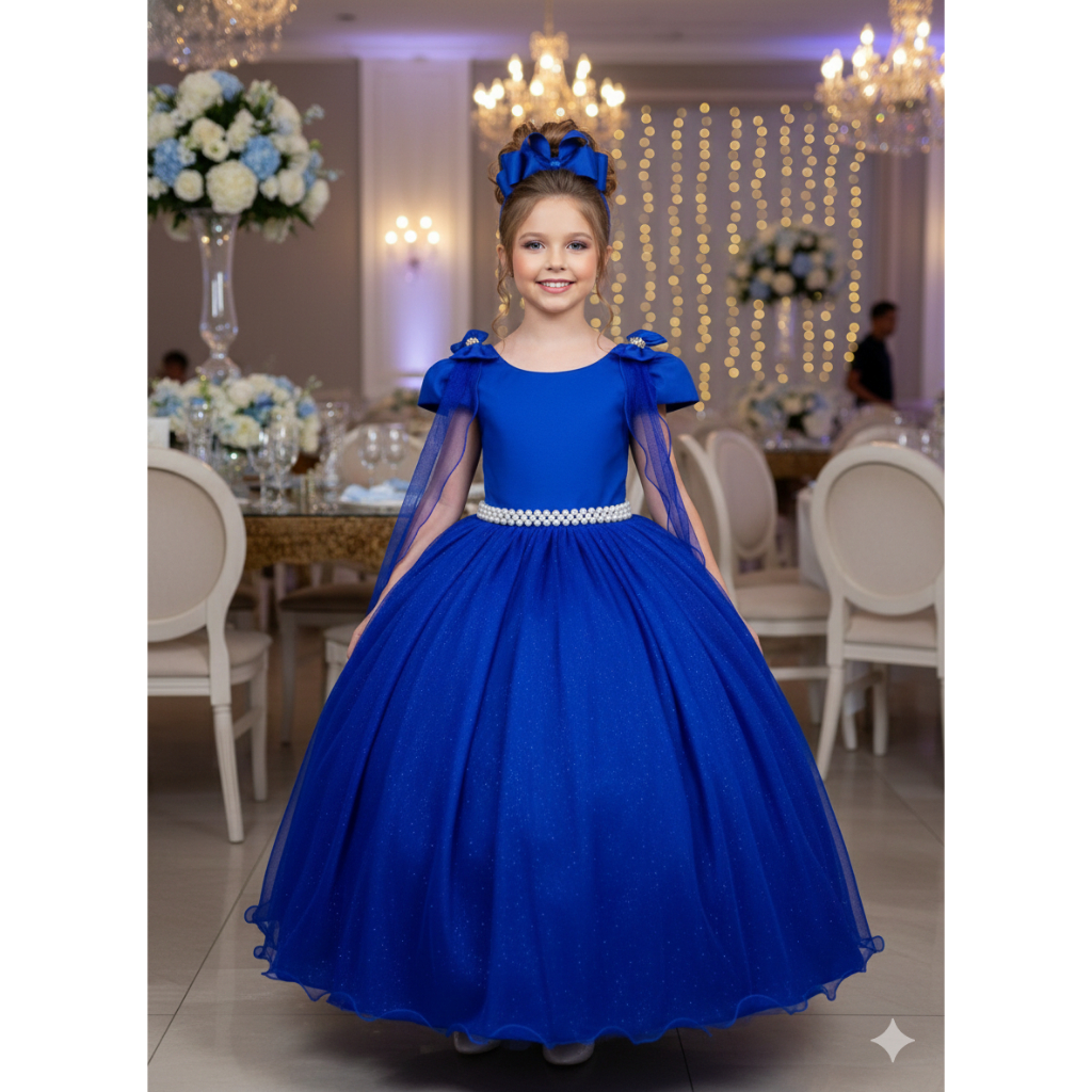 Vestido Banana Club Longo Diamante Azul Royal