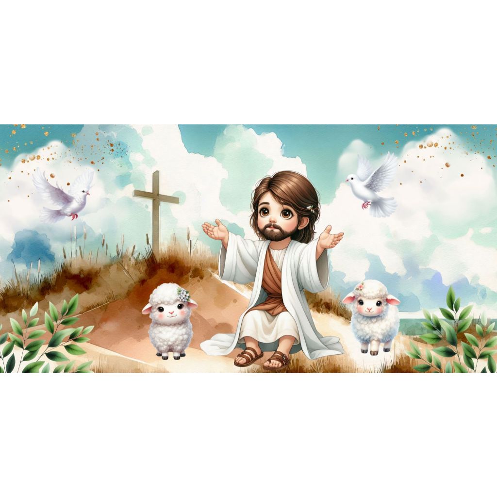 Painel Tecido Sublimado decor Páscoa jesus  ele vive 250x175 em Oferta na Shopee