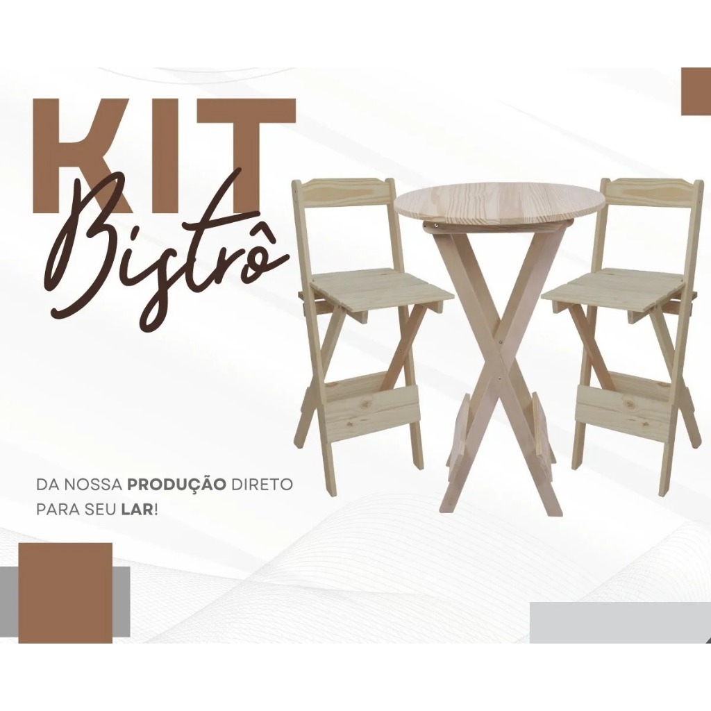 Kit Mesa Bistrô Dobrável com 2 Cadeiras de Madeira Natural – Compacto e Prático