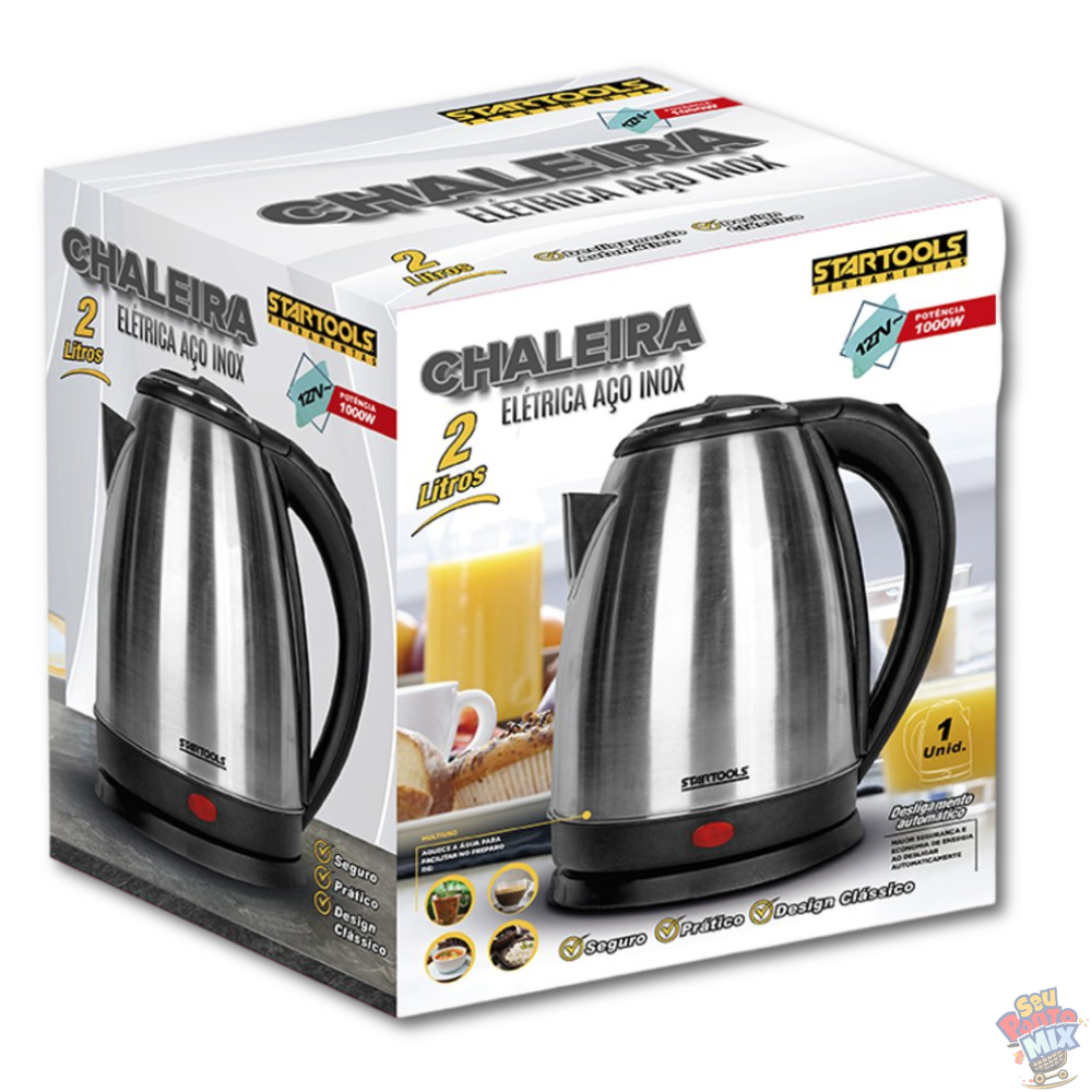 Chaleira Elétrica Inox 2L - 127V ou 220V - 1000W / 1500W | Jarra Elétrica | Desligamento Automático