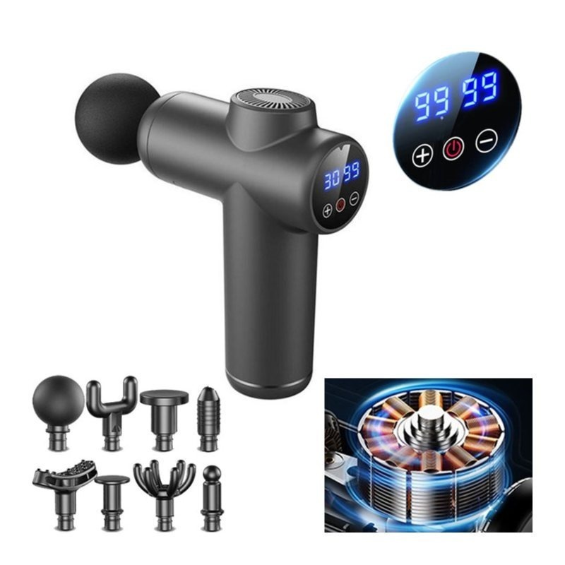 Pistola de Massagem 99 Níveis, Massageador Corporal de Fáscia com Tela LED,8 Cabeças de Massagem Sem Bolsa de Transporte