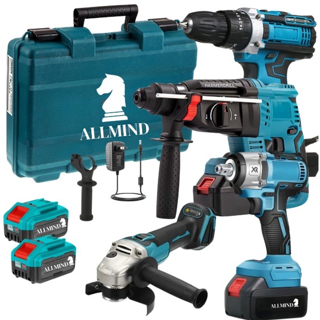 Ferramentas Multifunções  4 Em 1 Bateria 25v Martelete Parafusadeira Chave Pneumatica Esmerilhadeira