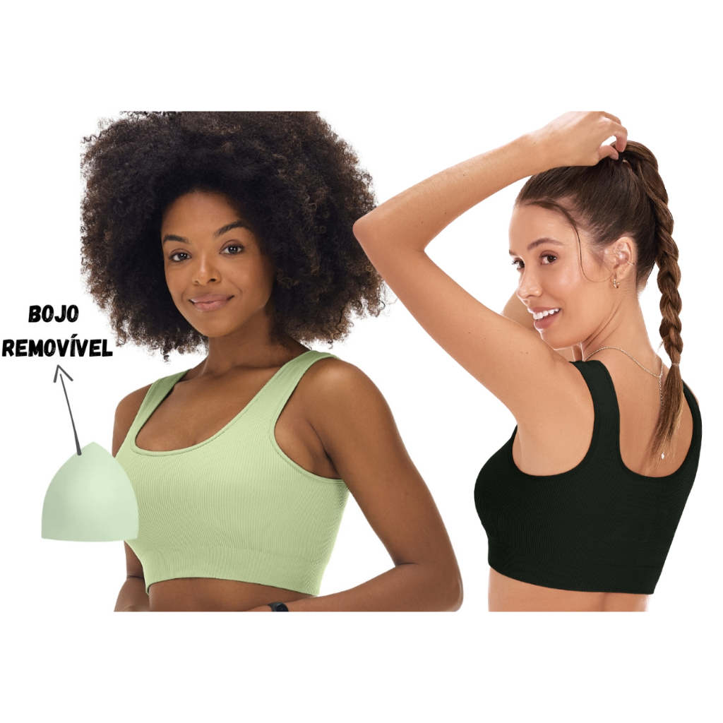 Kit 2X Top Com Bojo Removível Canelado Sem Costura - Zee Rucci em Oferta na Shopee