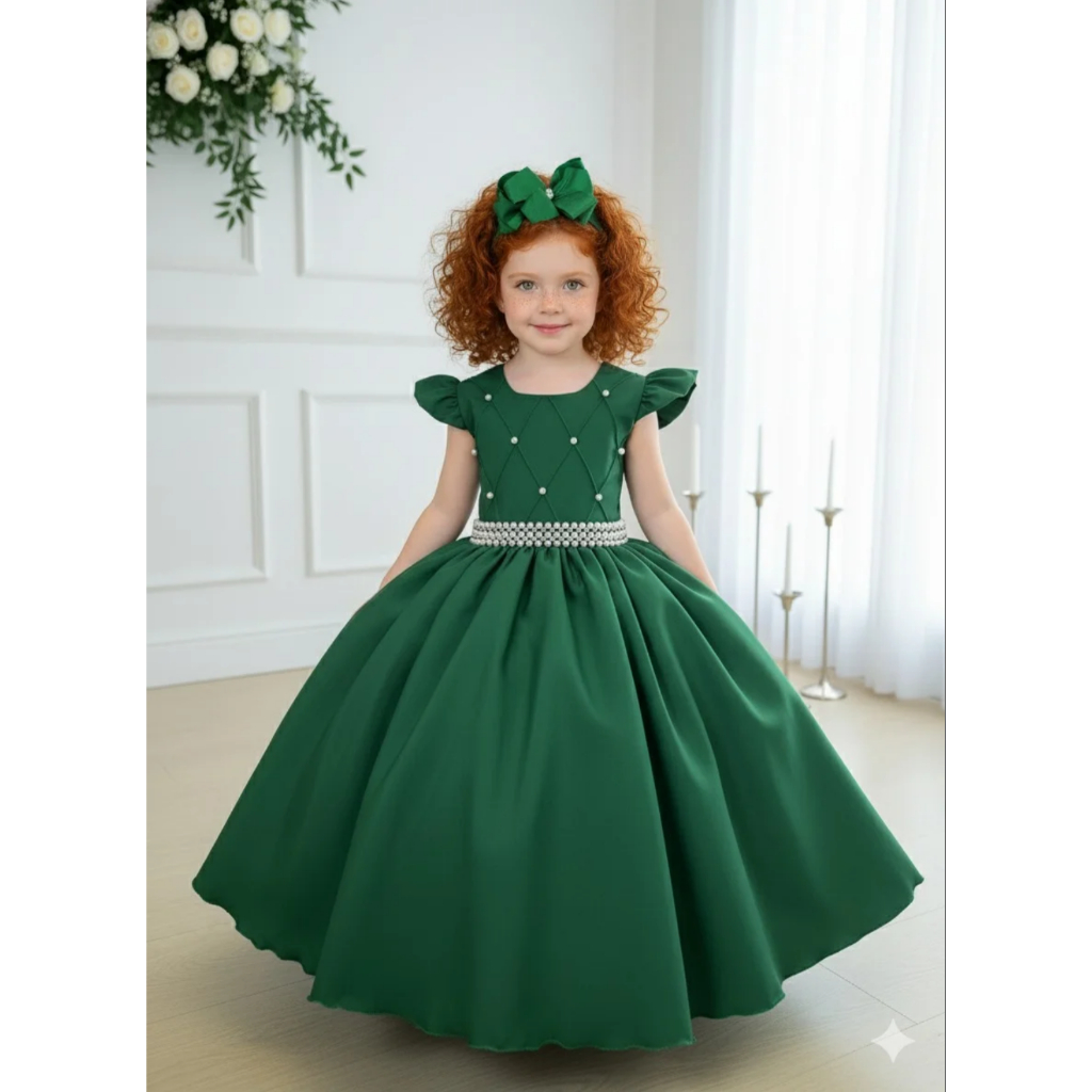 Vestido Longo de Festa Infantil Juventil Ysa Ariane Verde Esmeralda