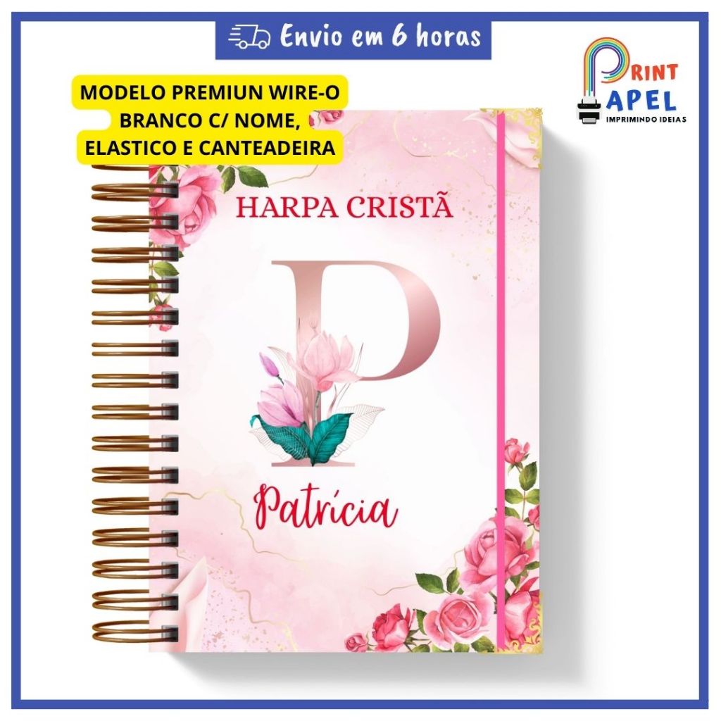 Harpa Cristã Premiun  Capa Dura Elastico e Canteadeira | A5 ou A6 | Letra Grande | Refrão em Vermelho | Personalizada