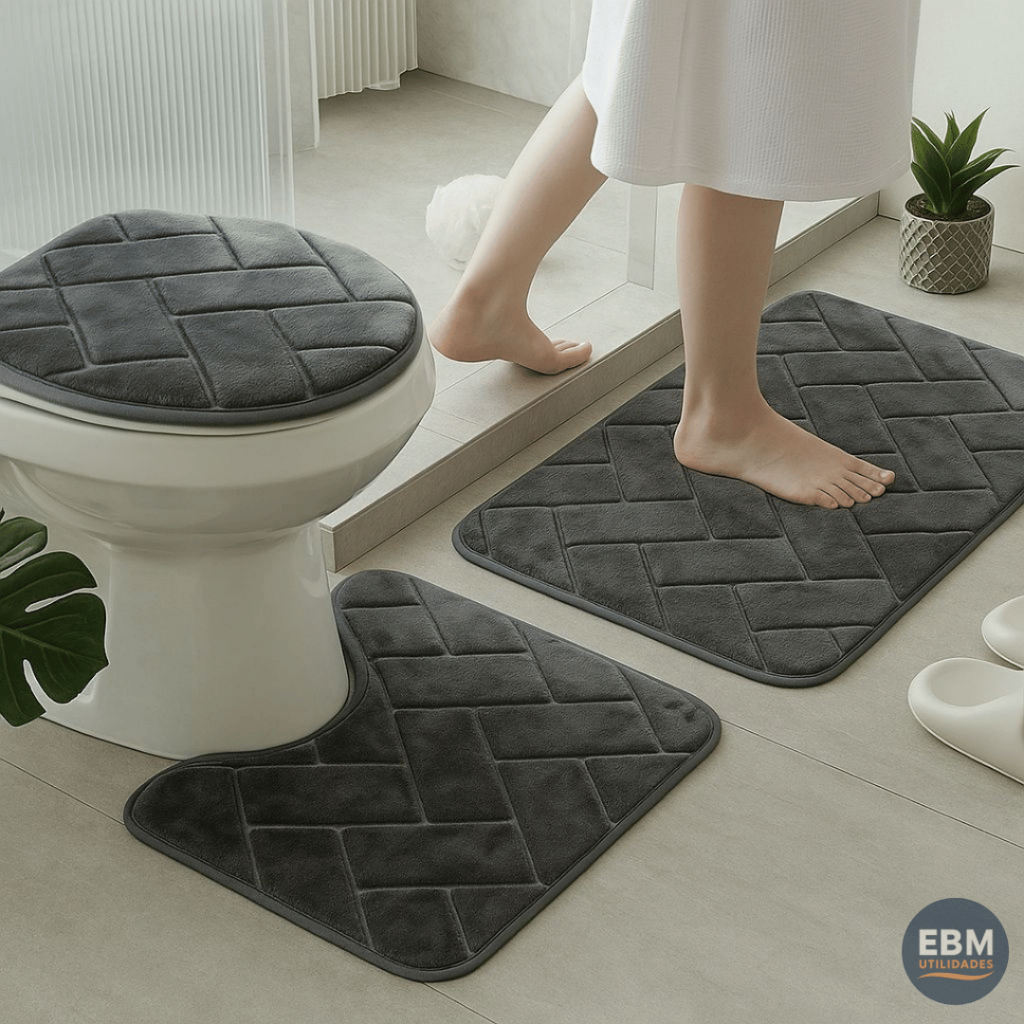 Kit 3 Peças de Tapete Para Banheiro Macio Premium Antiderrapante