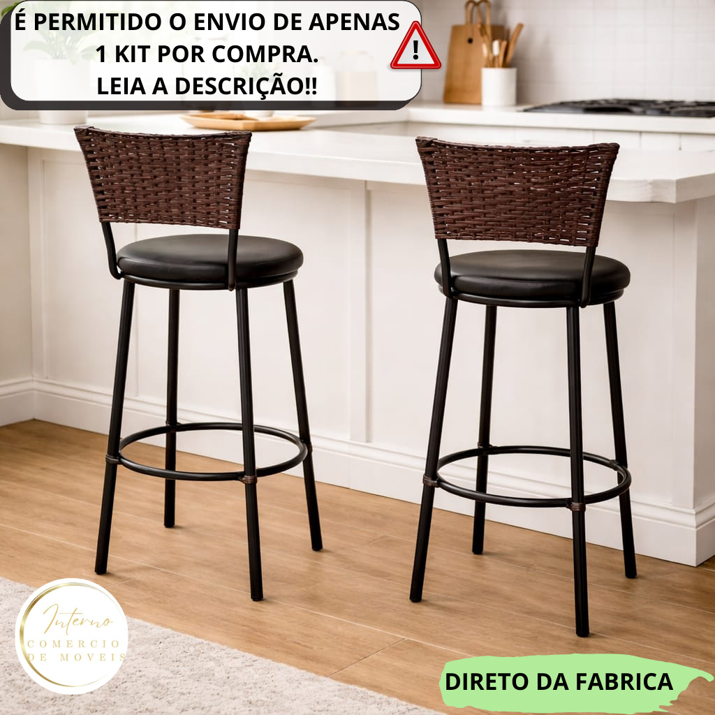 Kit 2 banqueta alta em junco cor argila área gourmet fibra sintetica