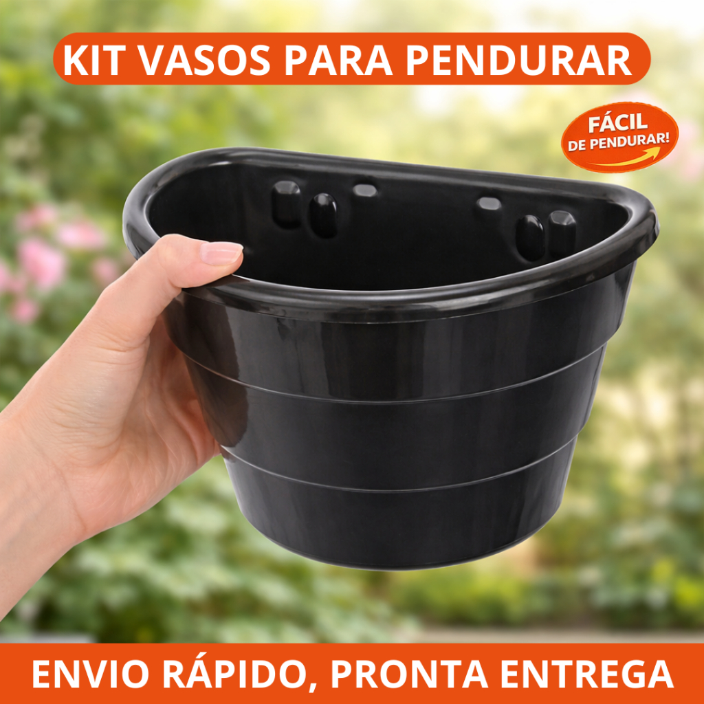 KIT C/ 12 VASOS ARANDELA 3,3L PRETO MEIA LUA P/ PAREDE, DECORAÇÃO, JARDIM, FLORES, PLANTAS, ERVAS