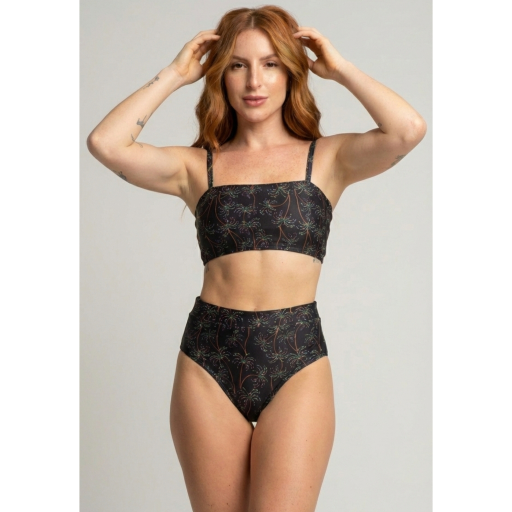Biquíni Hot Pants Top Faixa Estampado Cropped Cintura Alta Moda Praia Verão