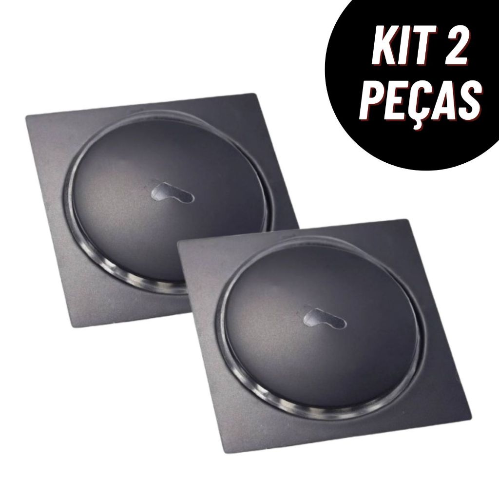 Kit 2 Ralos Inteligentes Click Quadrado Preto 10x10 15x15 Cm Inox Banheiro Lavabo Veda Cheiro