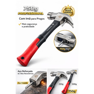 Martelo Profissional 750g Imantado Com Imã Para Prego Cabo Emborrachado Aço Forjado em Oferta na Shopee